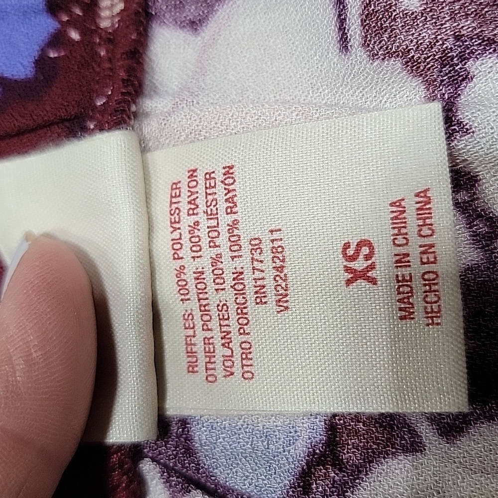 Mossimo Size XS Burgundy Floral Ruffle Midi Skirt Asymmetrical Hem, NEW with Tag - Picture 13 of 13
